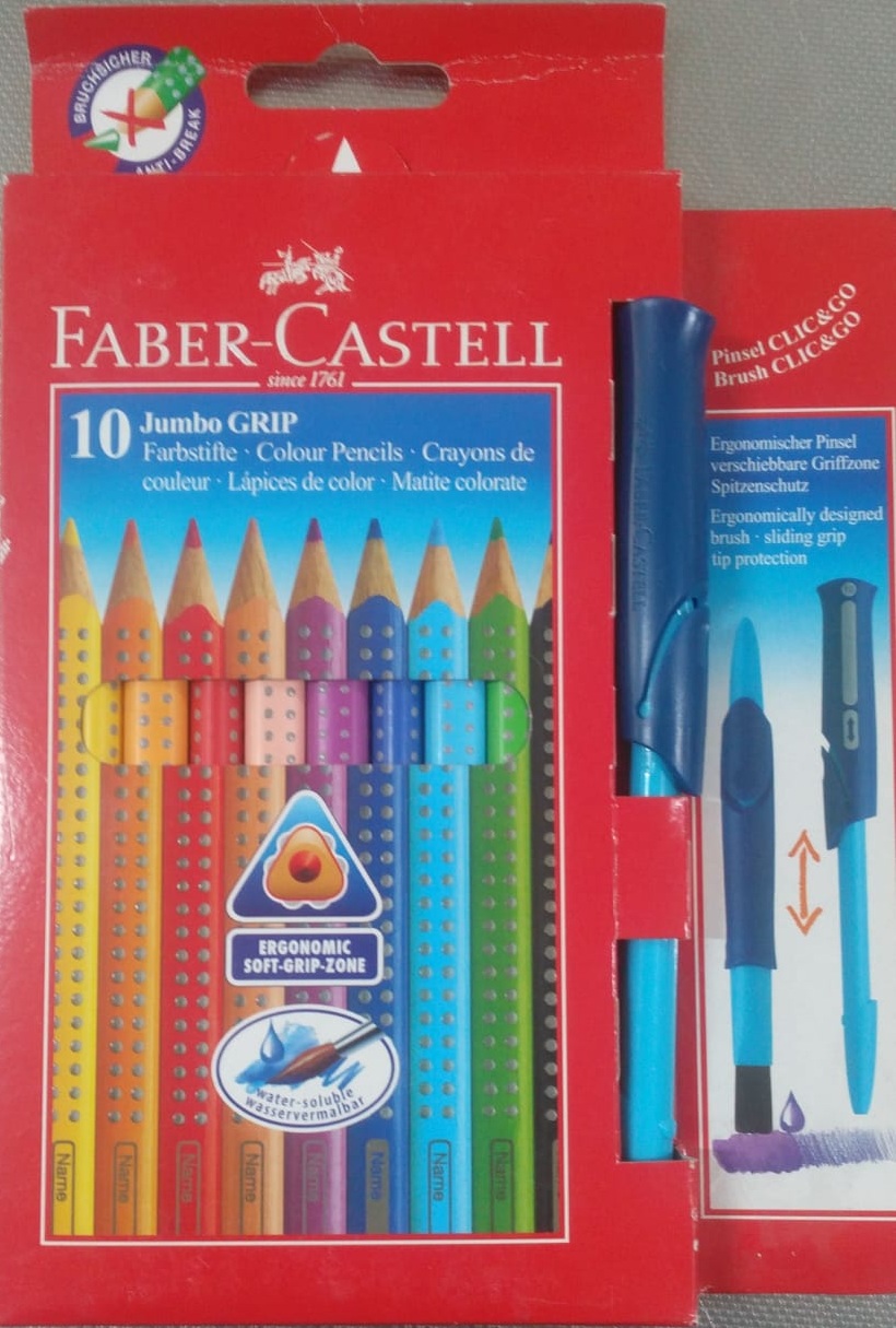 Faber Castell 10 색 점보 그립 수채화 마술 연필 브러시로 생생한 색상